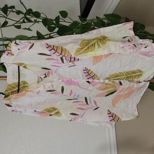 Cynthia Rowley pure Linen Tropical Floral print Button Front Tunic Top Sz 1X